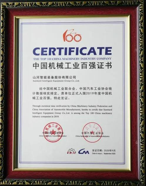 2019年中國機械工業(yè)百強發(fā)布，山河智能排名52位