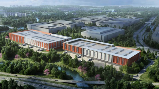 “山河綠”牽手“華為中國紅”！山河智能高機設(shè)備集群助力華為團泊洼項目